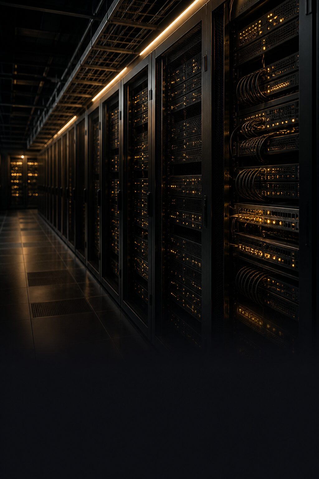 Server racks in a professional data hall